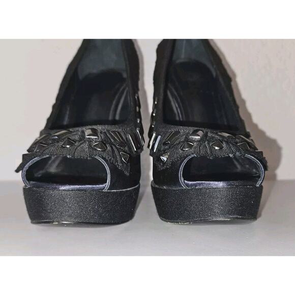 Tory Burch Erinn Satin Platform Studded Heels Blue Size 6M - Picture 4 of 11